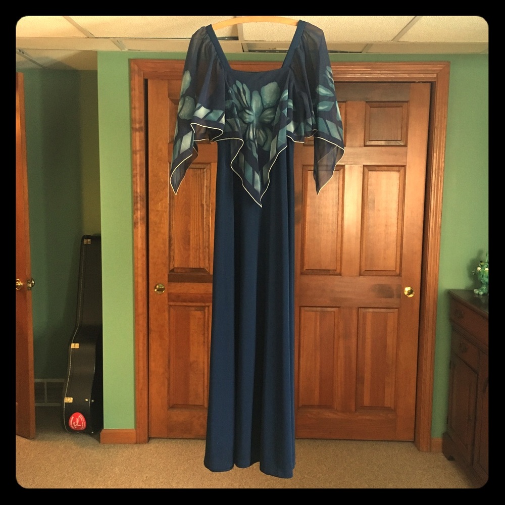 Navy Gown with Butterfly sleeves.
