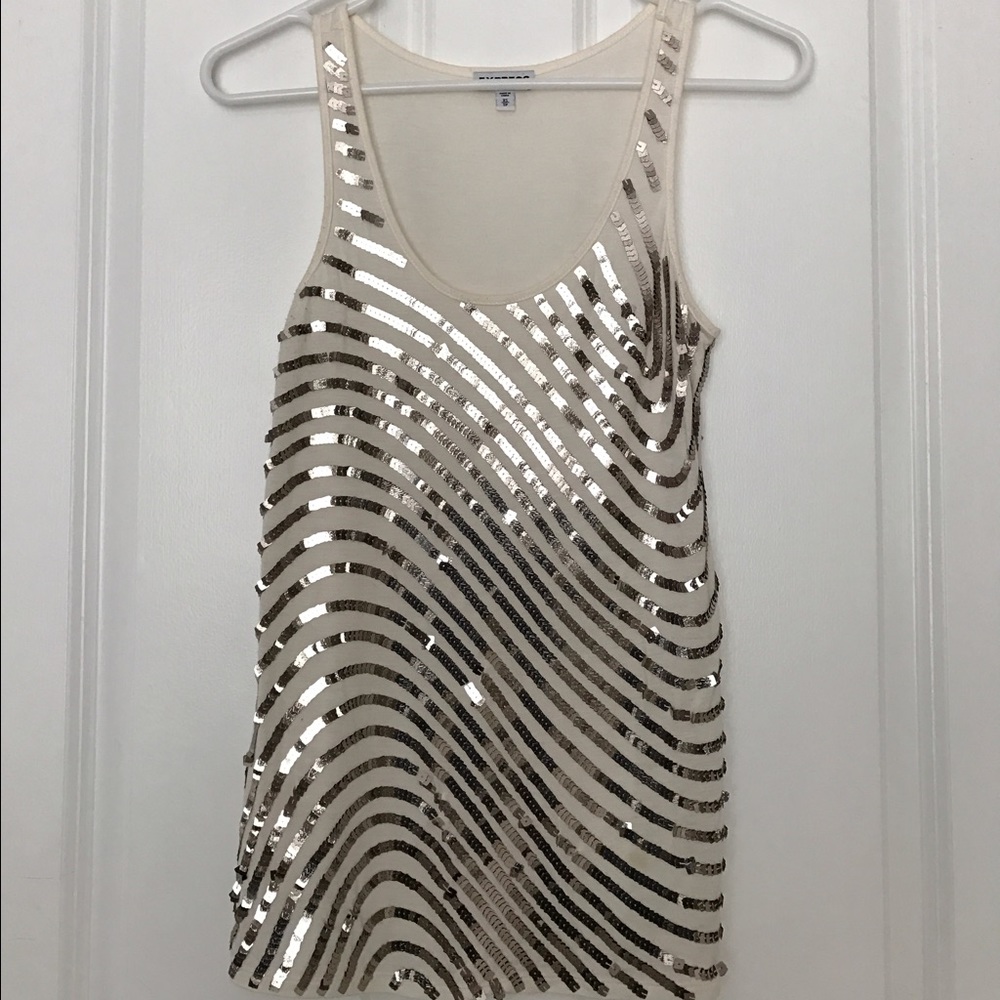 Express Cream & Gold Jeweled Tank Top
