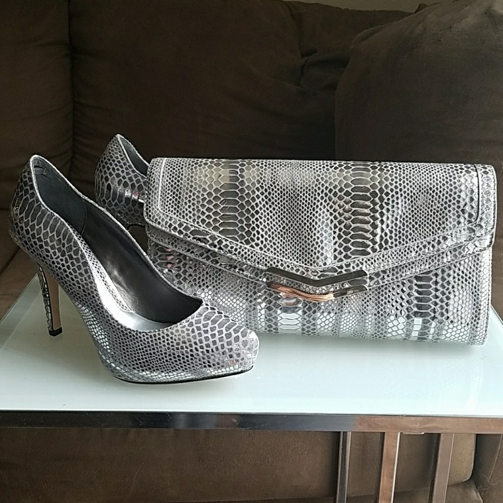 WHBM Printed Metallic Snake Clutch with Chain