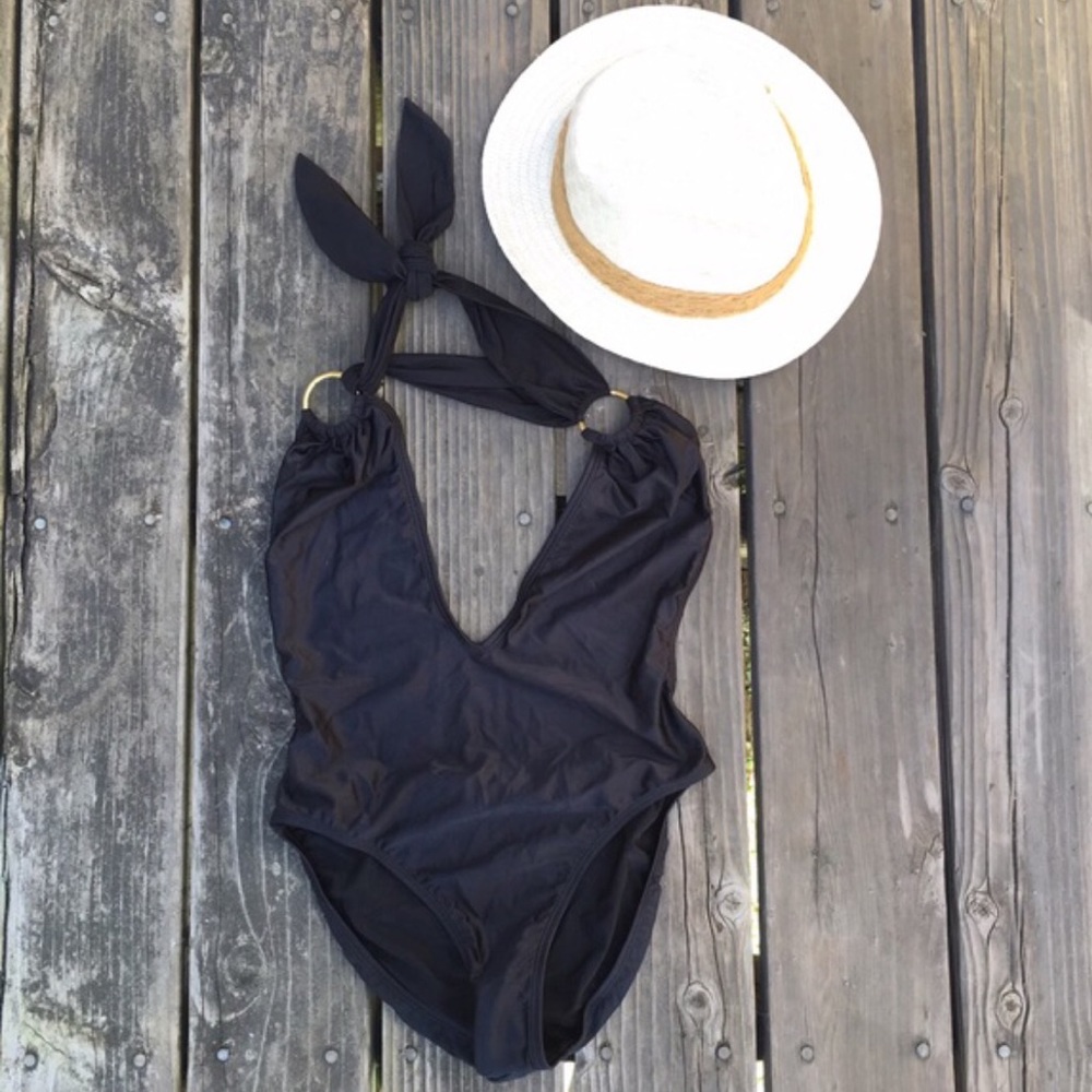 New BEBE BLACK MONOKINI ONE PIECE SWIM SUIT SIZE L