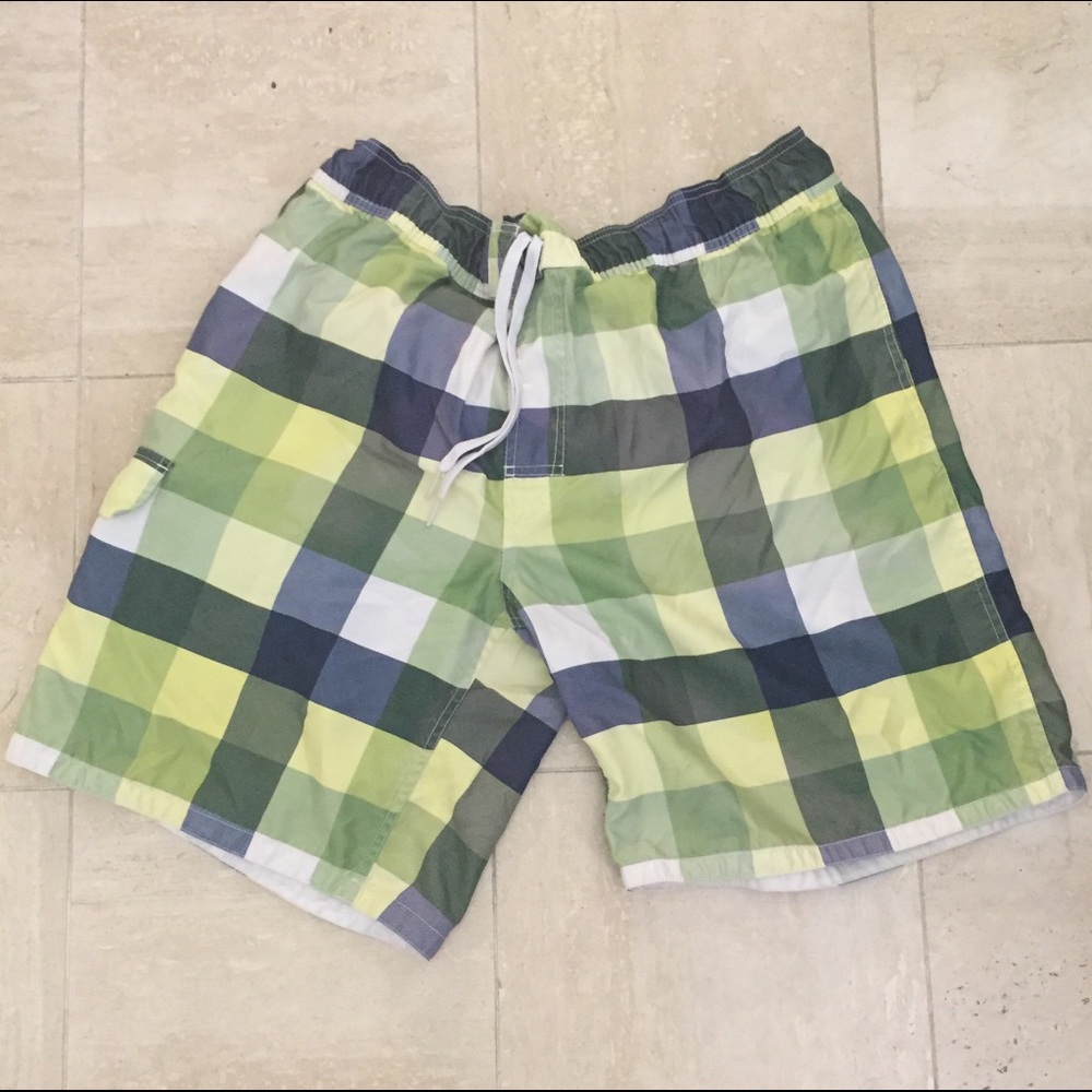 Checkered Print Swim Trunks