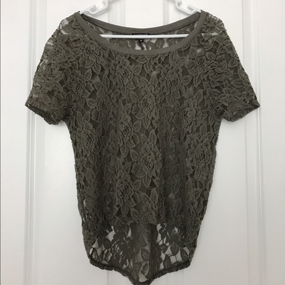 Express Lace Army Green Short Sleeve Top