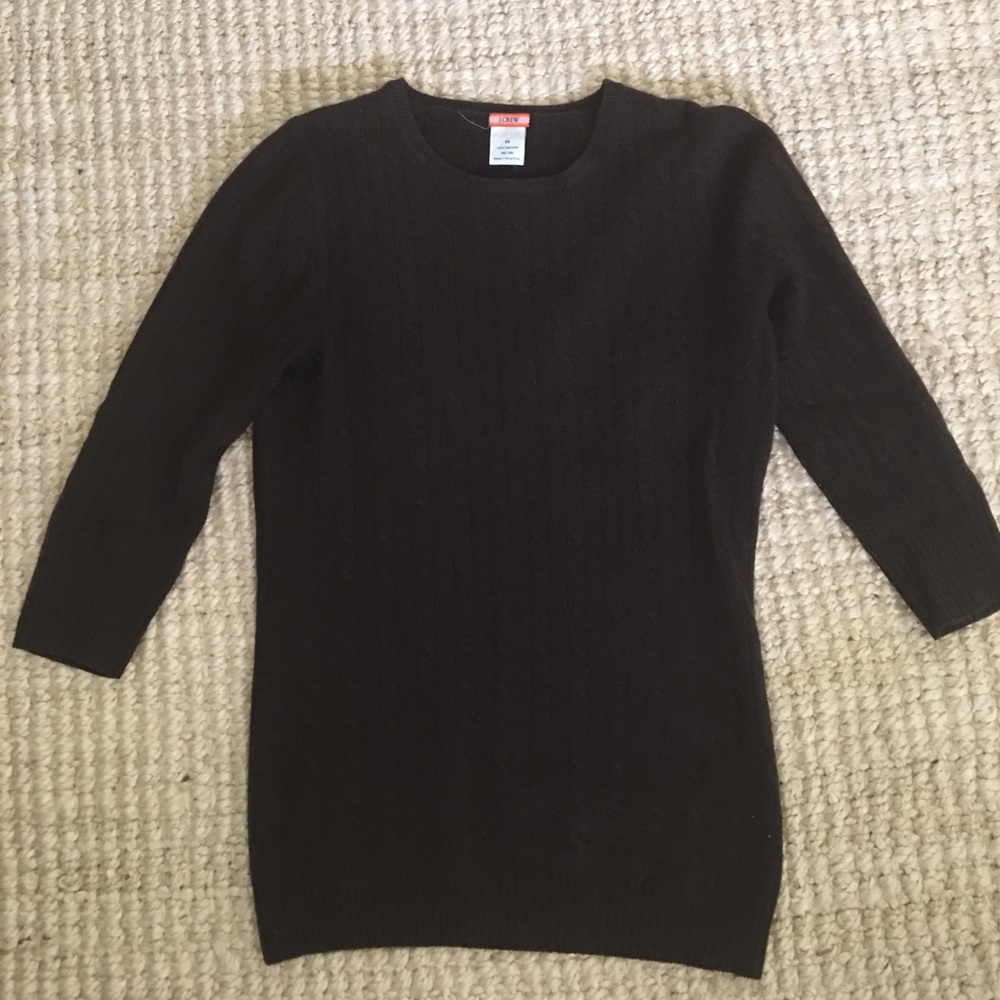 Chocolate brown cable cashmere J. Crew sweater, XS