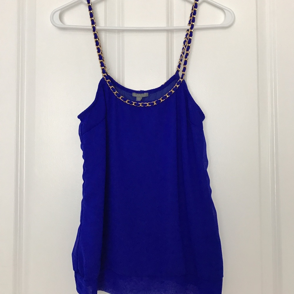 Charlotte Russe Blue, Gold Strapped Tank Top