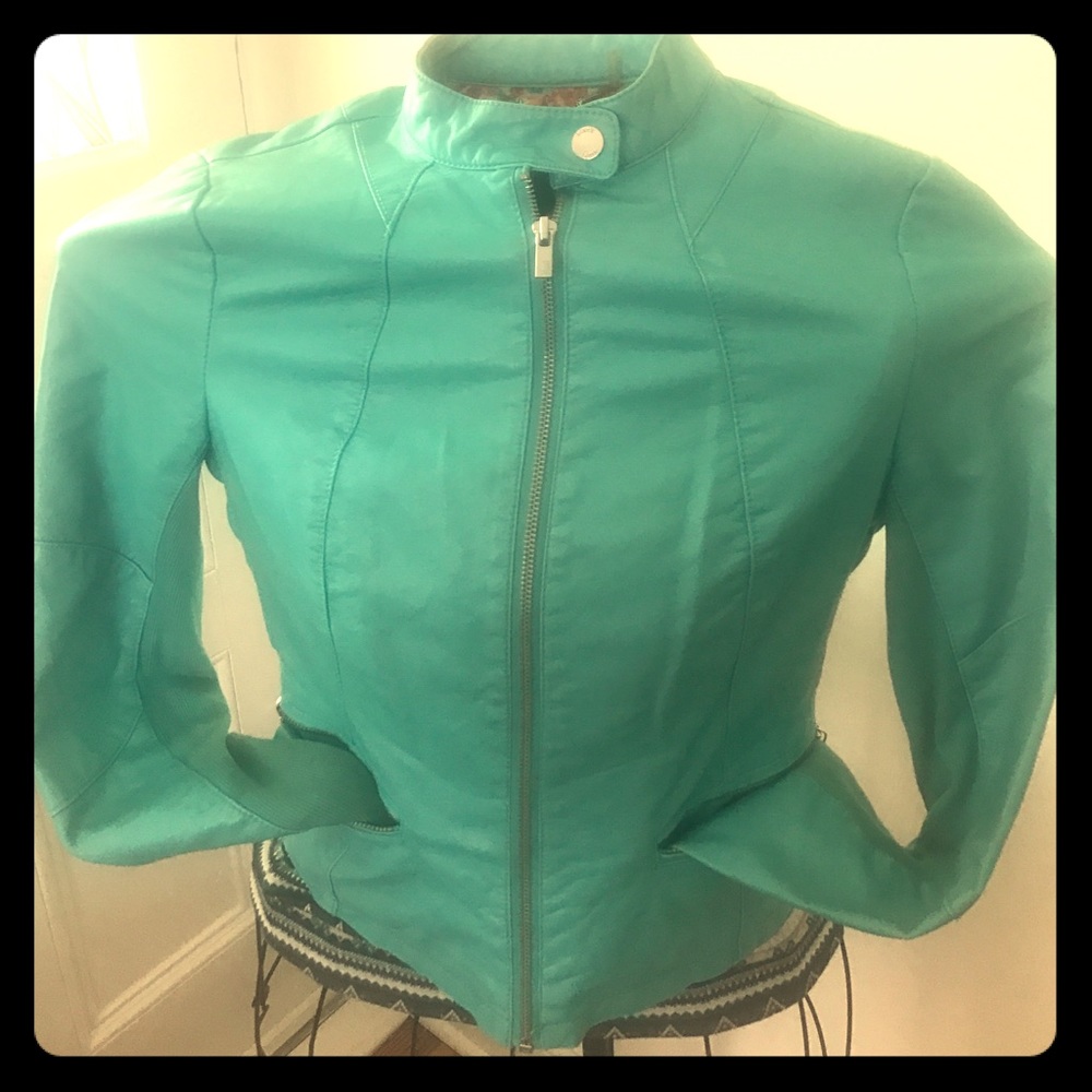 Black rivet faux leather jacket