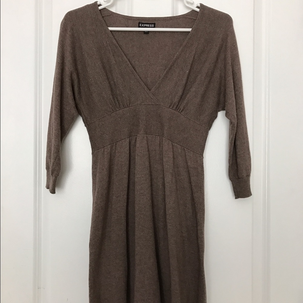 Express Brown V Neck Sweater Dress