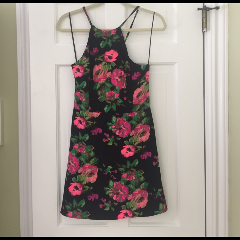 Black Foral Strappy Re:Named Dress