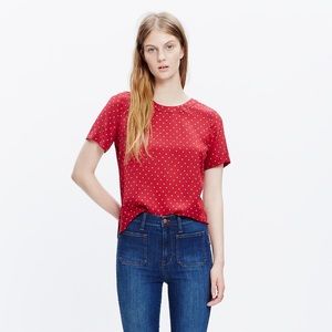 EUC Madewell Refined Silk Tee in Foulard Dot