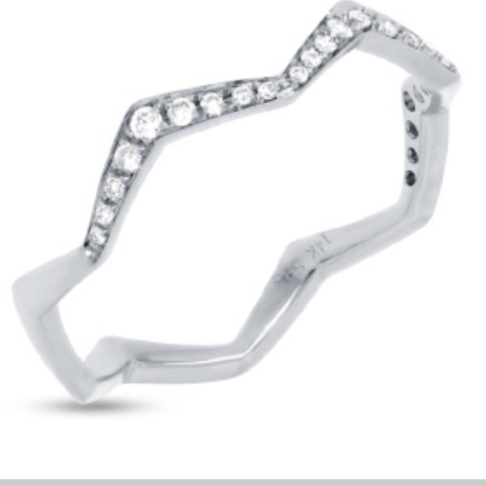 Shy creations white gold Wave ring band dias New