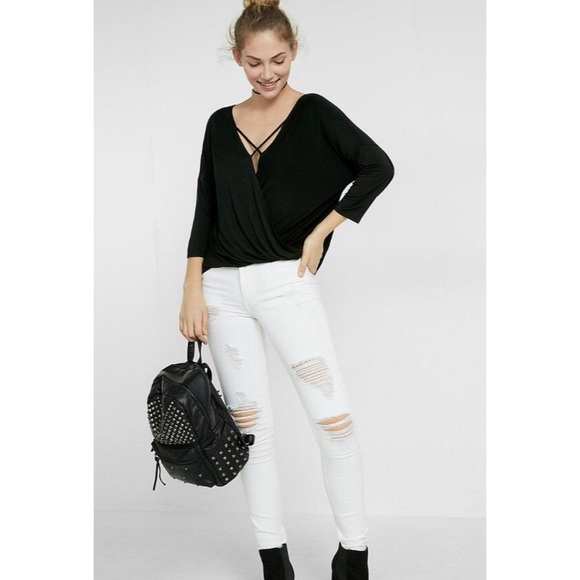 Express Tops - Express Strappy Deep V-neck Surplice Tee XS