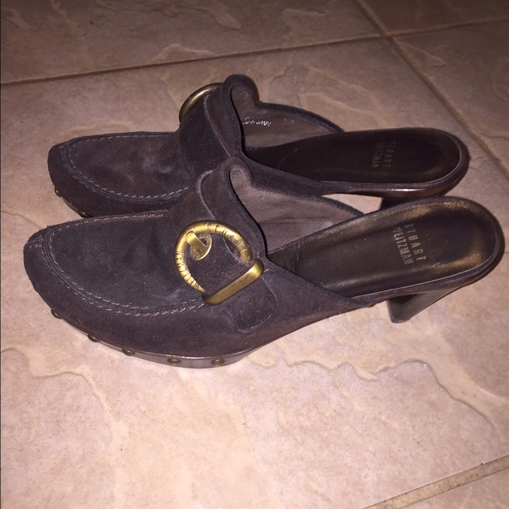 Stuart Weitzman Brown Suede Mules
