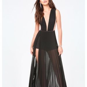 Bebe double slit pleated gown