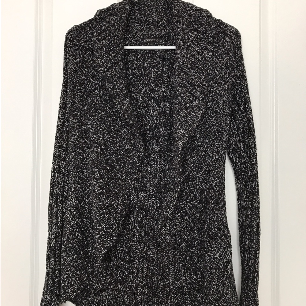 Express Black & White Knit Waterfall Cardigan