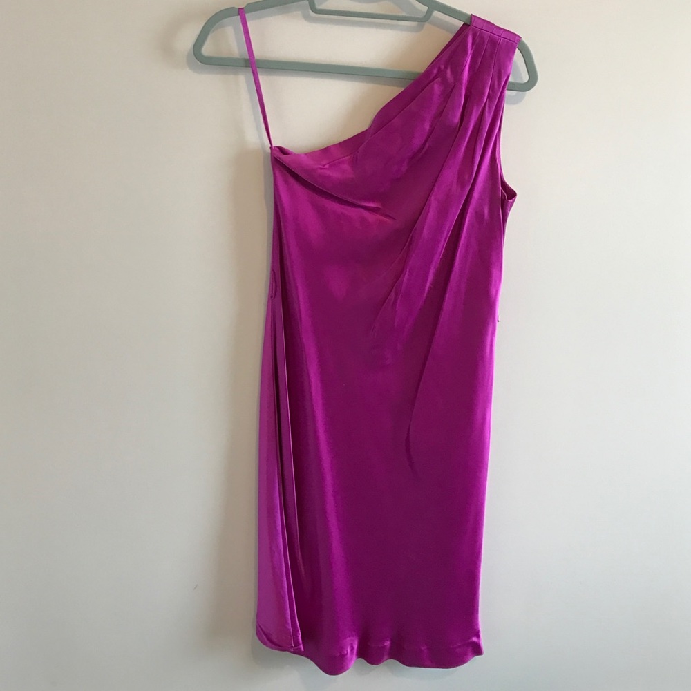 Bright pink one shoulder silk dress