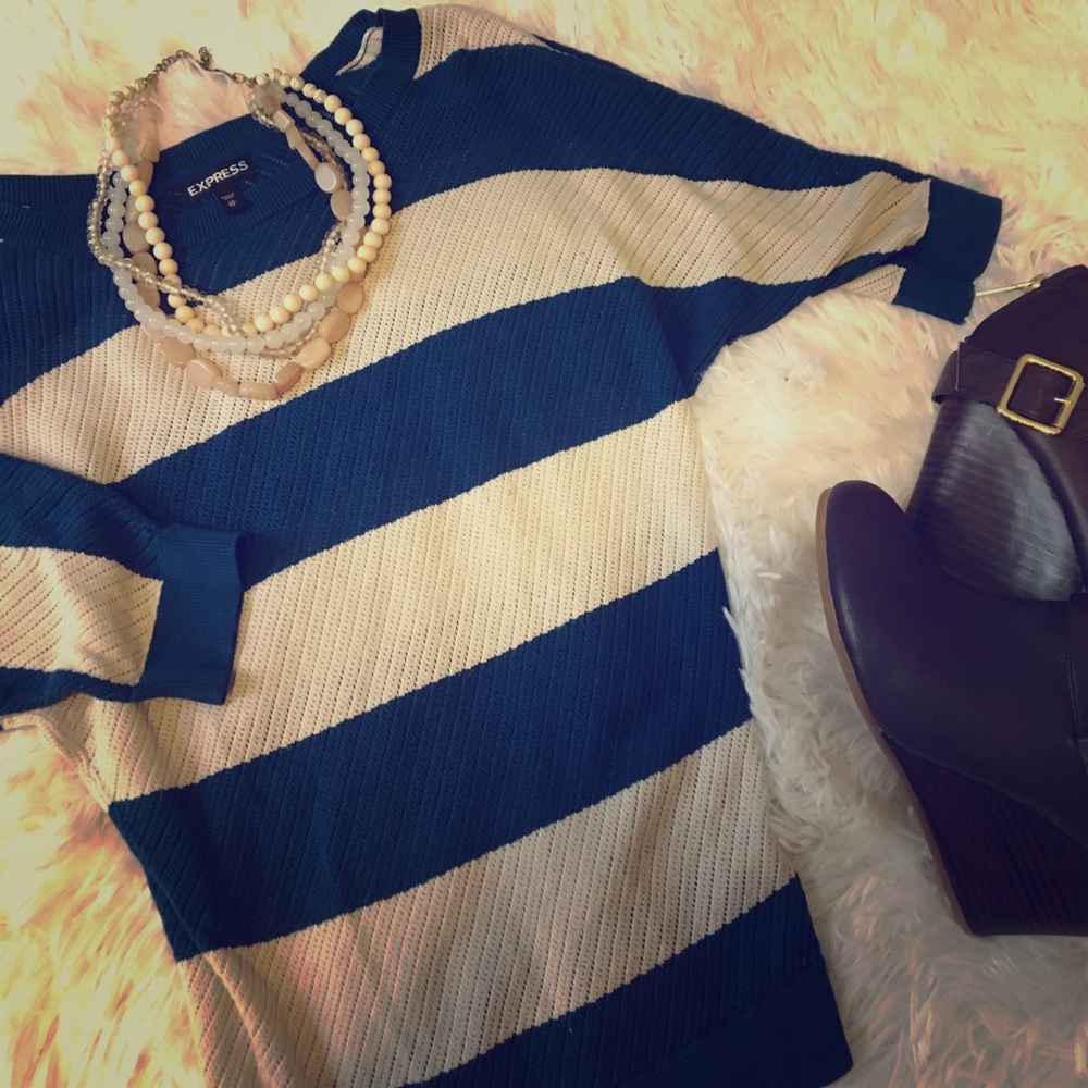 Express teal and beige striped sweater