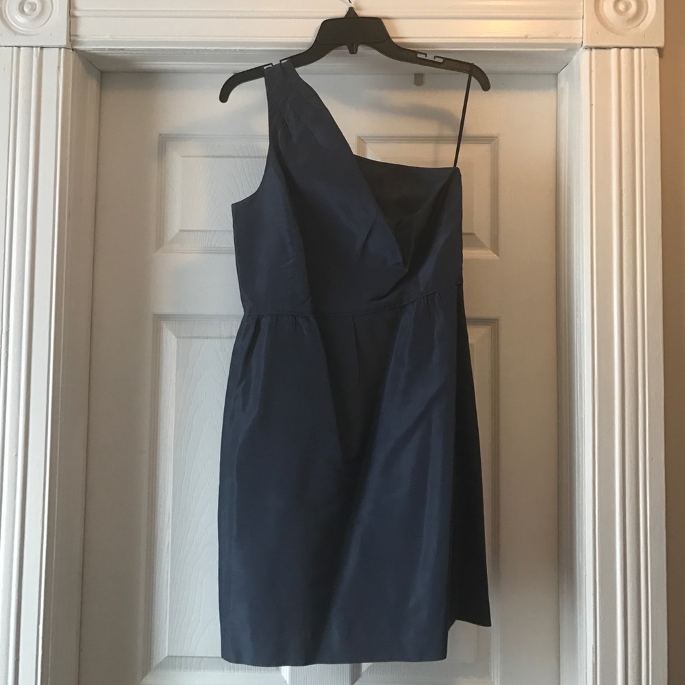 Jcrew navy shimmer one shoulder dress