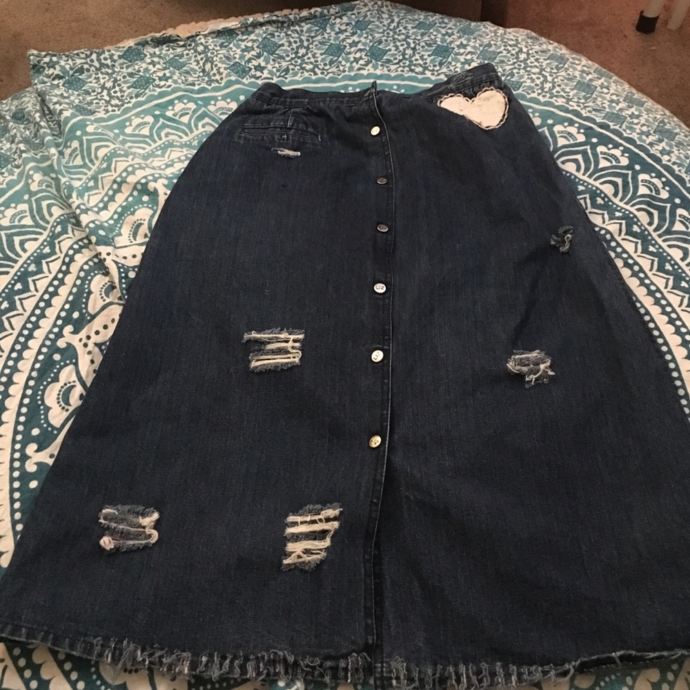 Homemade ripped Liz Claiborne denim skirt