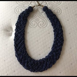 Navy blue beaded bib necklace