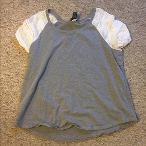 Torrid Grey Shirt with White Lace Sleeves