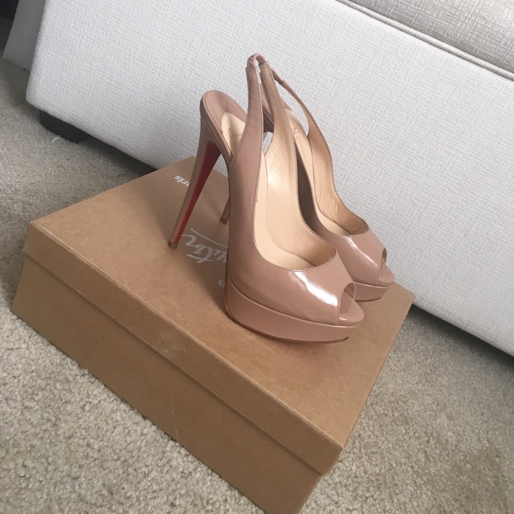 Christian Louboutins peep sling nude size 38.5