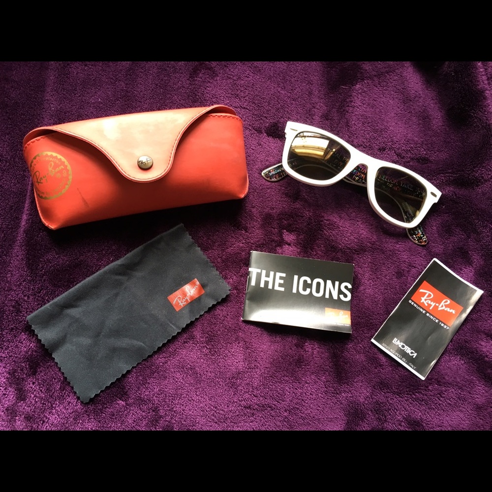 White limited edition Wayfarer Ray-Bans.
