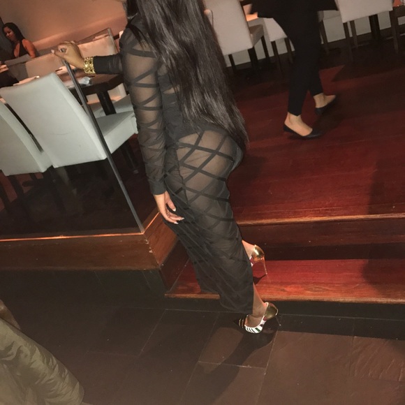 Long Black Mesh Dress - Picture 2 of 2