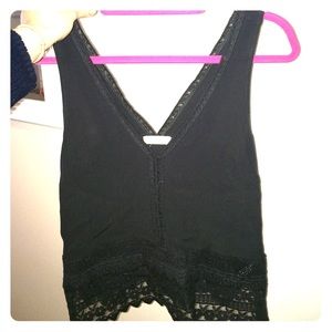 Lush brand dark gray tank w/ lace decor at bottom