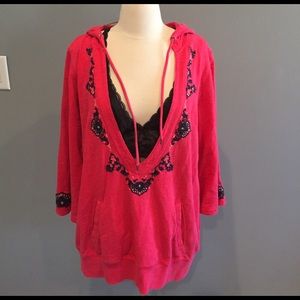 Lucky Brand top with some embroidery and hood.