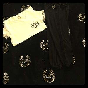 VS PINK OUTFIT CAMPUS TEE V NECK SMALL AND M PANT