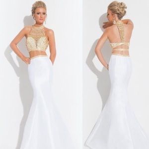 Two piece white beaded mermaid dress