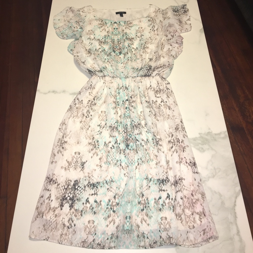 Mint green beige and white dress