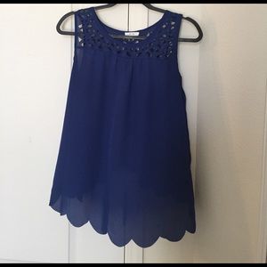 Blue scalloped open back tank