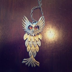 Jointed Silver and Gold Tone Owl Necklace