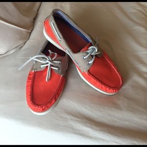 Orange and tan sperry top siders