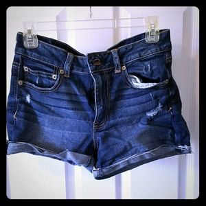 AEO Hi-rise Distressed Shortie Denim Shorts Size 8