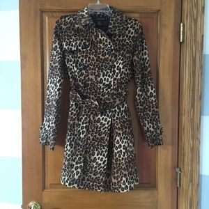 Leopard print trench coat.