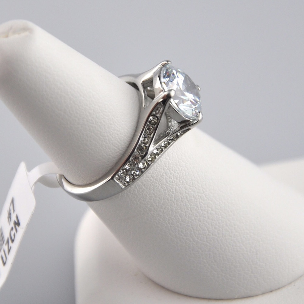 3.17 CT AAA CZ Stainless Steel Engagement Ring - Picture 2 of 7