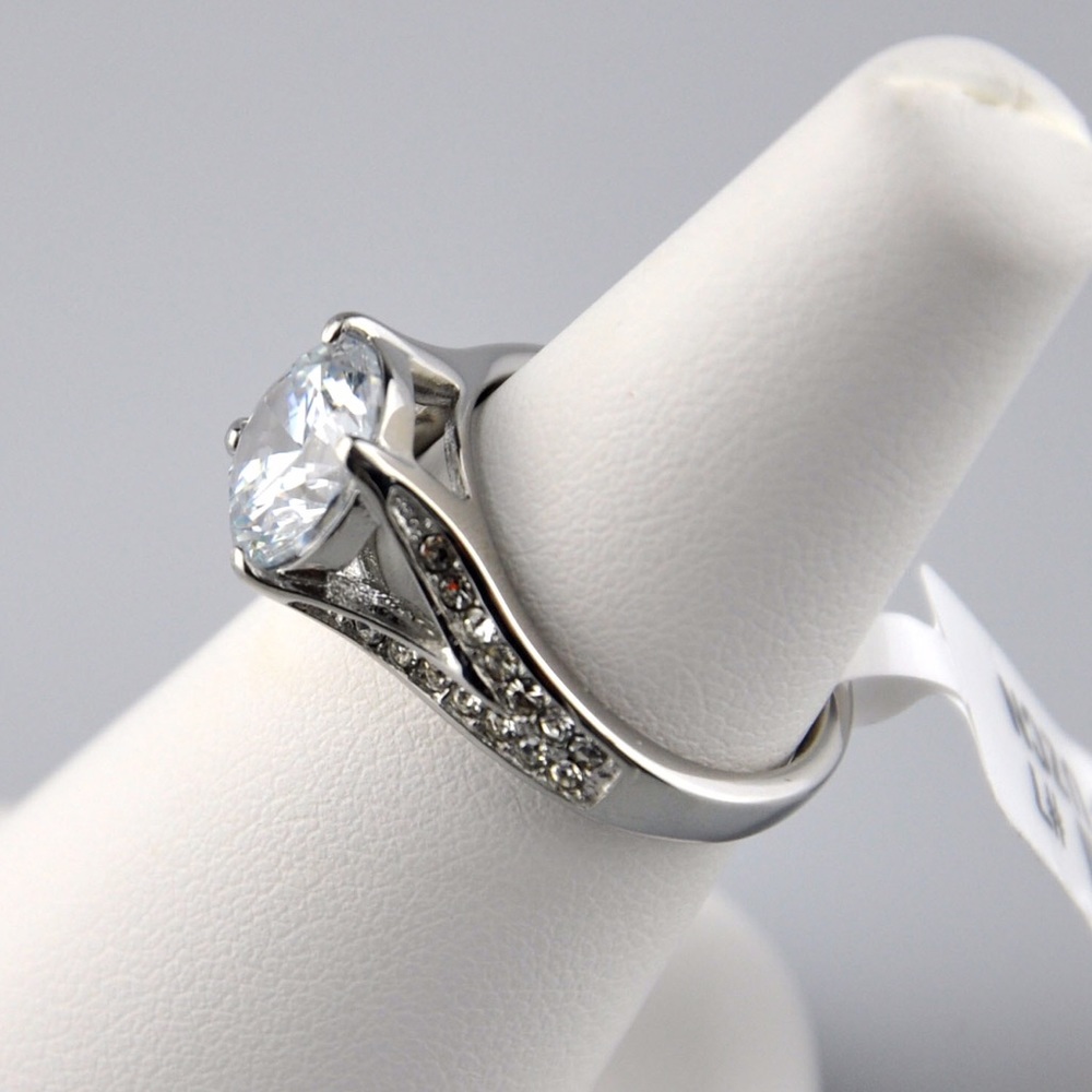3.17 CT AAA CZ Stainless Steel Engagement Ring - Picture 3 of 7