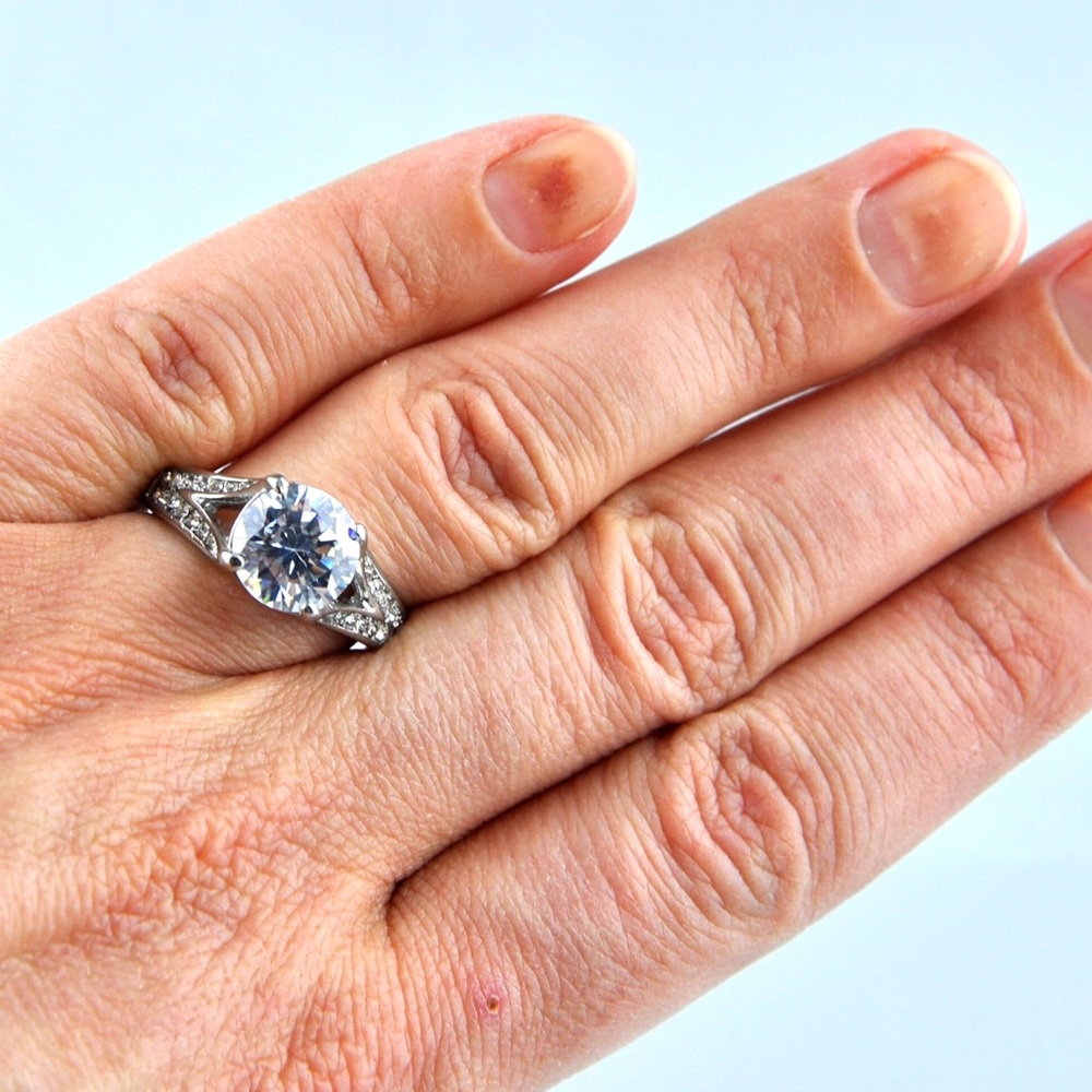 3.17 CT AAA CZ Stainless Steel Engagement Ring - Picture 6 of 7