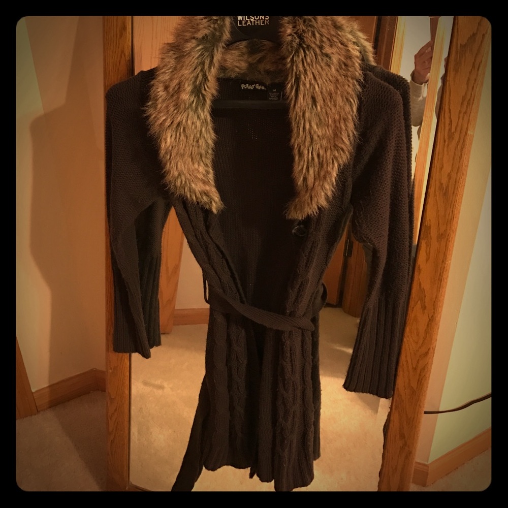 Fur collar cardigan