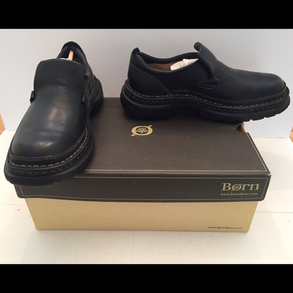 NIB BORN leather slip on shoe, packaging intact