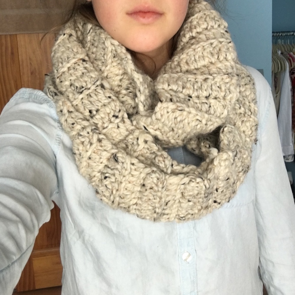 Handmade chunky tan crochet scarf