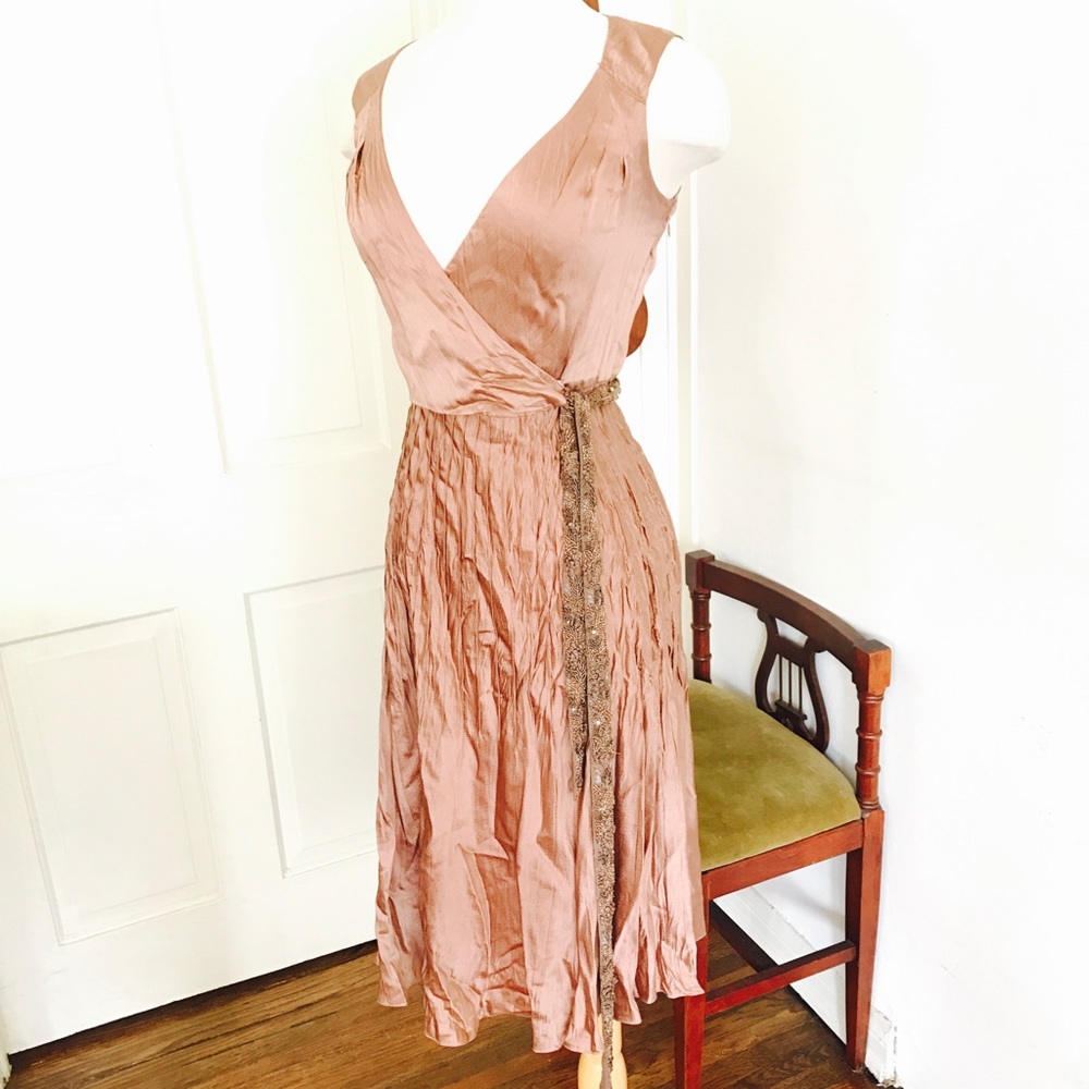 Elie Tahari Silk Champagne Rose Beaded Wrap Dress