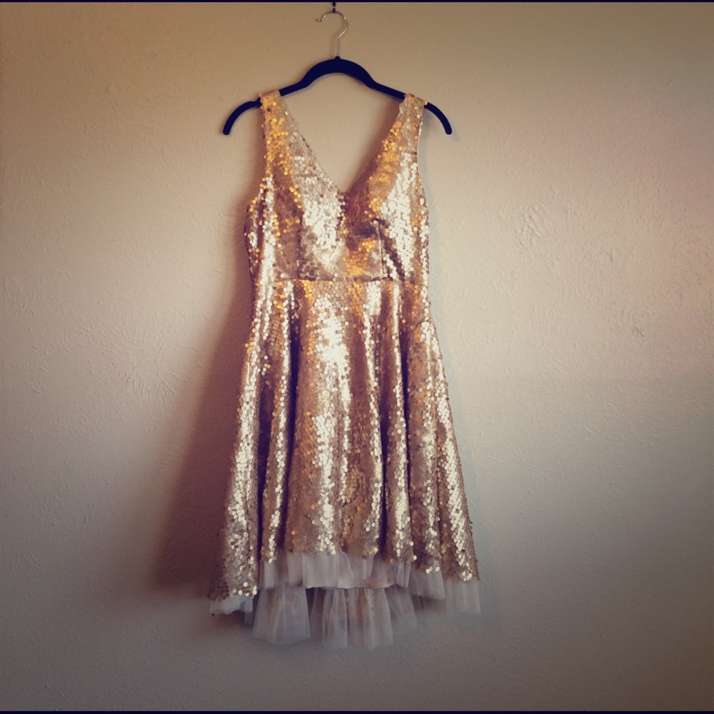 Gold sequin and tulle dress