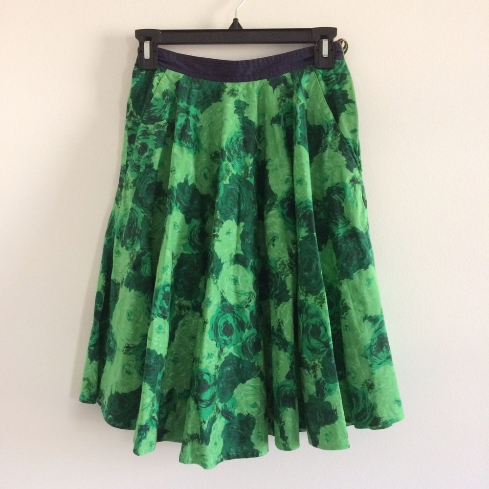 Anthropologie Green Floral Circle Skirt