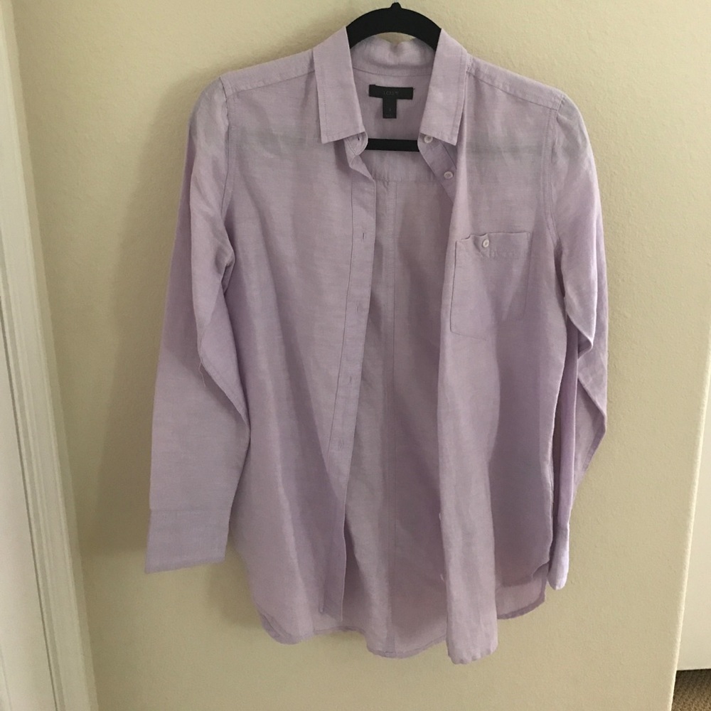 Purple Linen J.Crew Boyfriend Shirt
