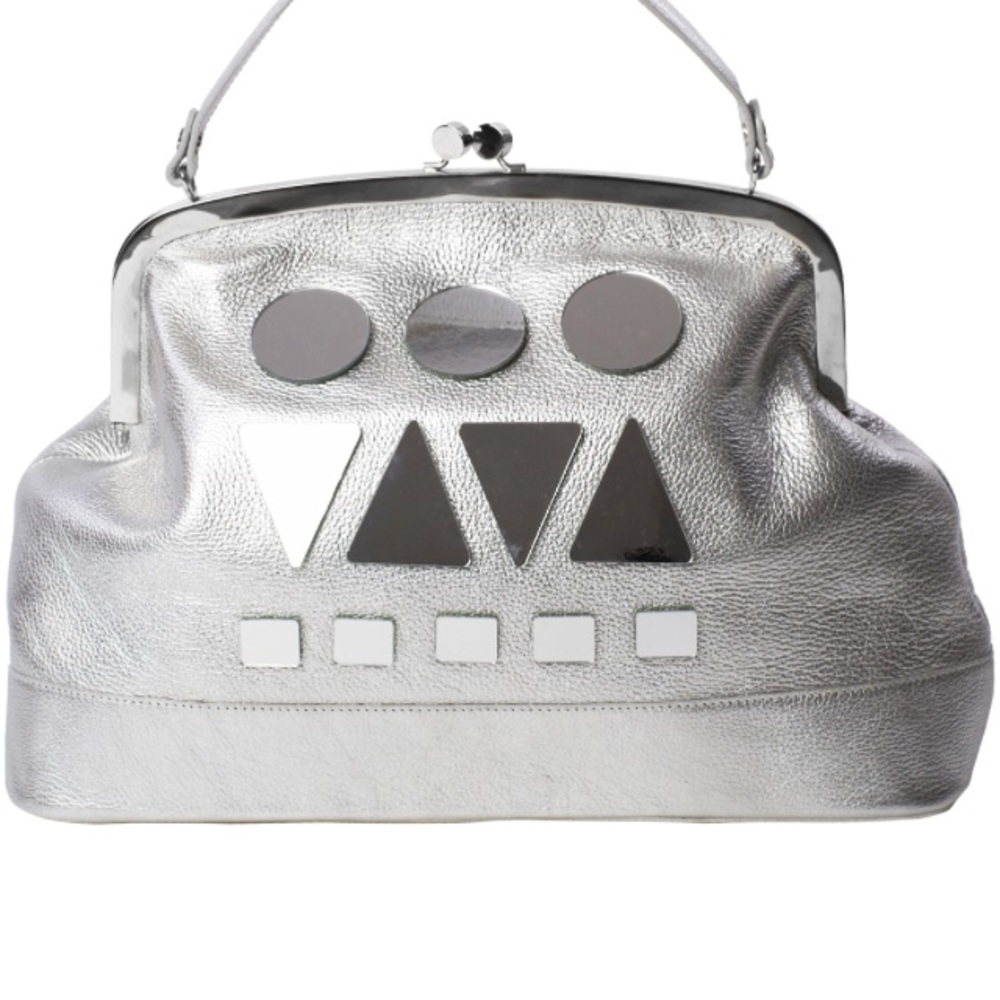 Large silver leather frame satchel bag