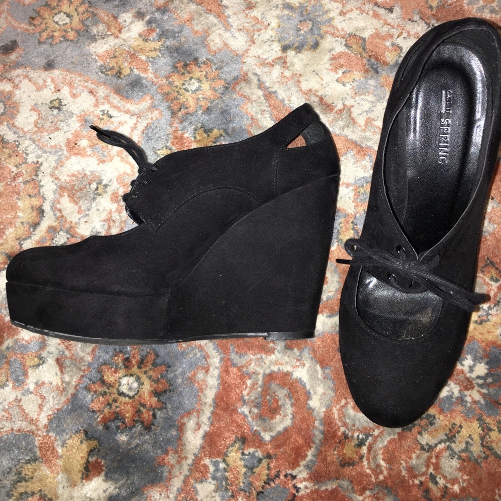 Call it Spring black suede wedges with laces