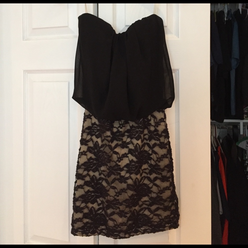 Short black and beige lace dress