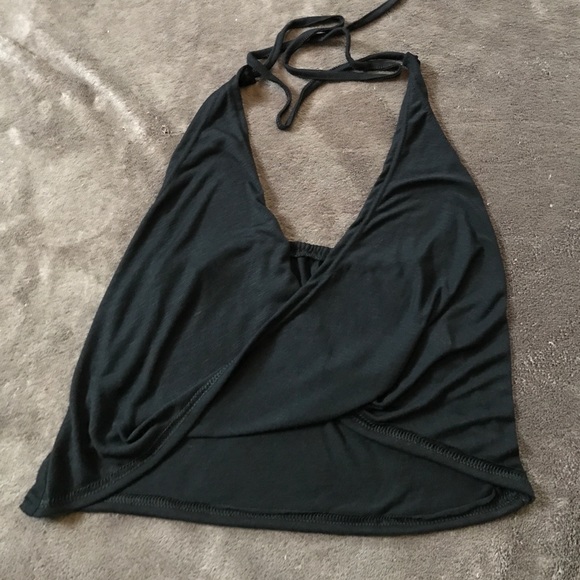 Black Draped Halter Crop Top - Picture 3 of 3